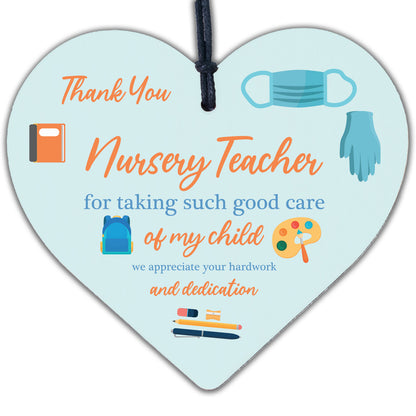 Handmade Wooden Hanging Heart Plaque Nursery Teacher Gift Thank You Keepsake
