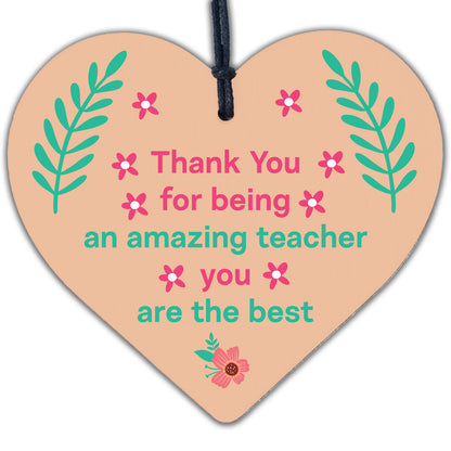 Teacher Leaving Gift Wooden Heart Plaque End of Term Present Thank You Wall Sign