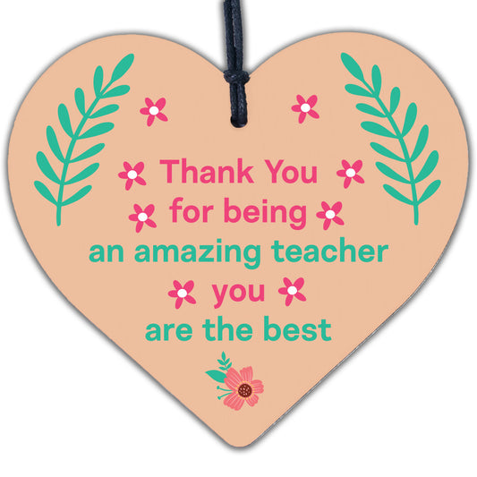 Teacher Leaving Gift Wooden Heart Plaque End of Term Present Thank You Wall Sign