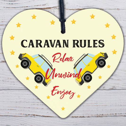 Hanging Funny Caravan Rules Sign Heart Plaque Welcome Sign Retirement Gifts