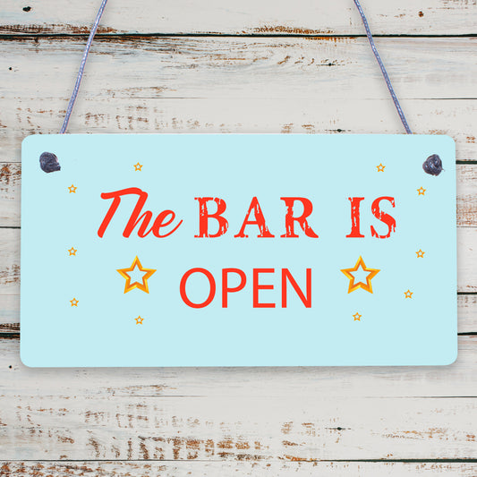 Novelty The Bar Is Open Plaque Home Bar Man Cave Alcohol Beer Vodka Gin Sign