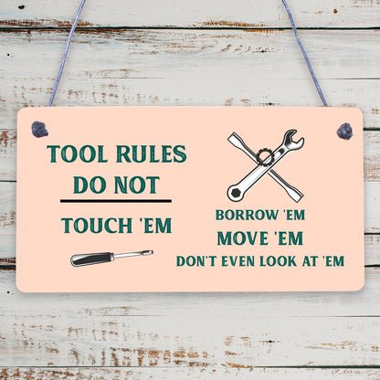 Funny Tool Rules Garage Man Cave Workshop Shed Sign Gift For Him Dad Grandad