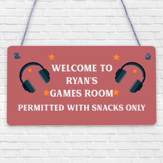 Welcome Sign GAMES ROOM Sign Man Cave Bedroom Door Sign Son Brother Gift