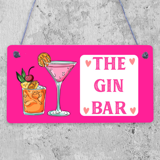 Vintage The Gin Bar Hanging Plaque Home Bar Gift Man Cave Signs Kitchen Pub