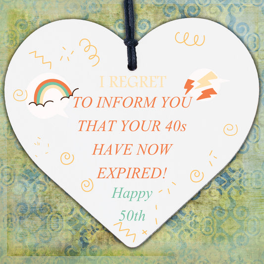 Novelty 50th Birthday Gifts For Mum Dad Sister Brother Wooden Heart Plaque