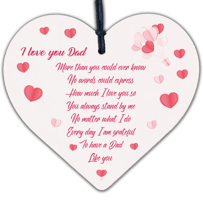 Love You DAD Daddy Wooden Heart Plaque Birthday Christmas Gift For Dad Father