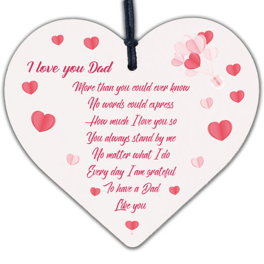 Love You DAD Daddy Wooden Heart Plaque Birthday Christmas Gift For Dad Father