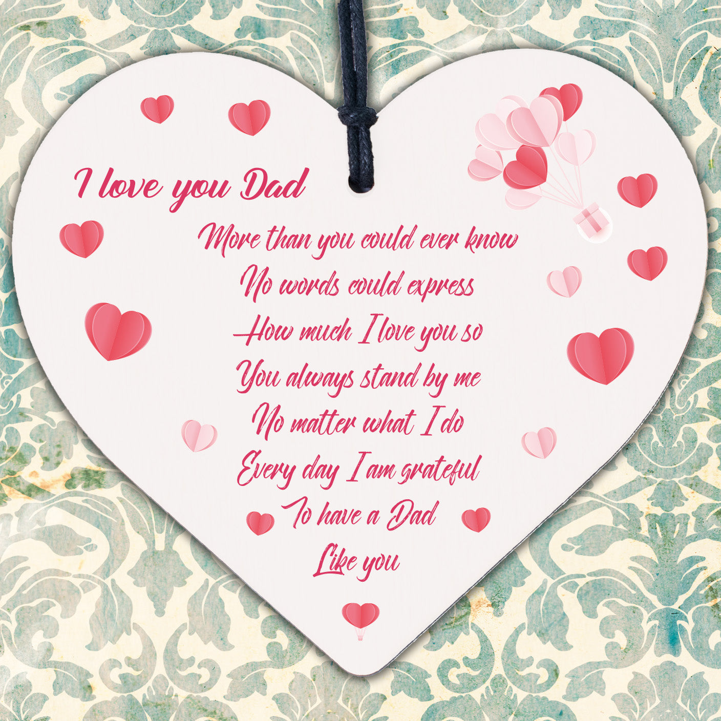 Love You DAD Daddy Wooden Heart Plaque Birthday Christmas Gift For Dad Father