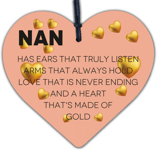 Nan Gift From Grandchildren For Christmas Birthday Wood Heart Grandparent Plaque