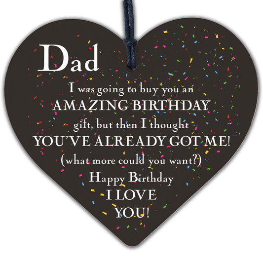 Amazing Happy Birthday Wooden Heart Dad Daddy Funny Card Baby Son Daughter Gifts