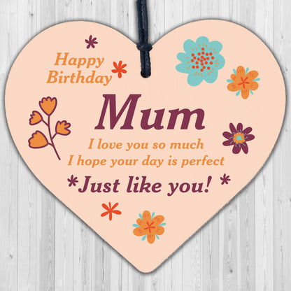 Handmade Happy Birthday Mum Wooden Heart Novelty Birthday Card Keepsake Gift