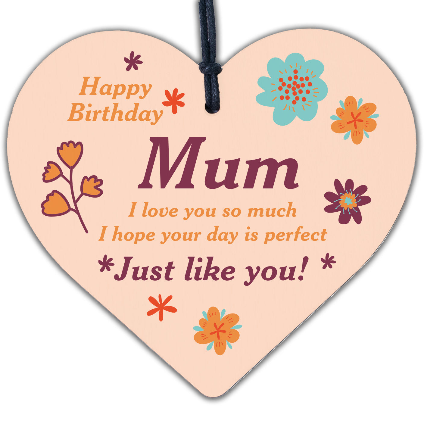 Handmade Happy Birthday Mum Wooden Heart Novelty Birthday Card Keepsake Gift