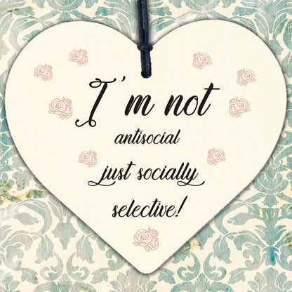 Not Antisocial Wooden Heart Friendship Plaques Sign Funny Novelty Birthday Gifts