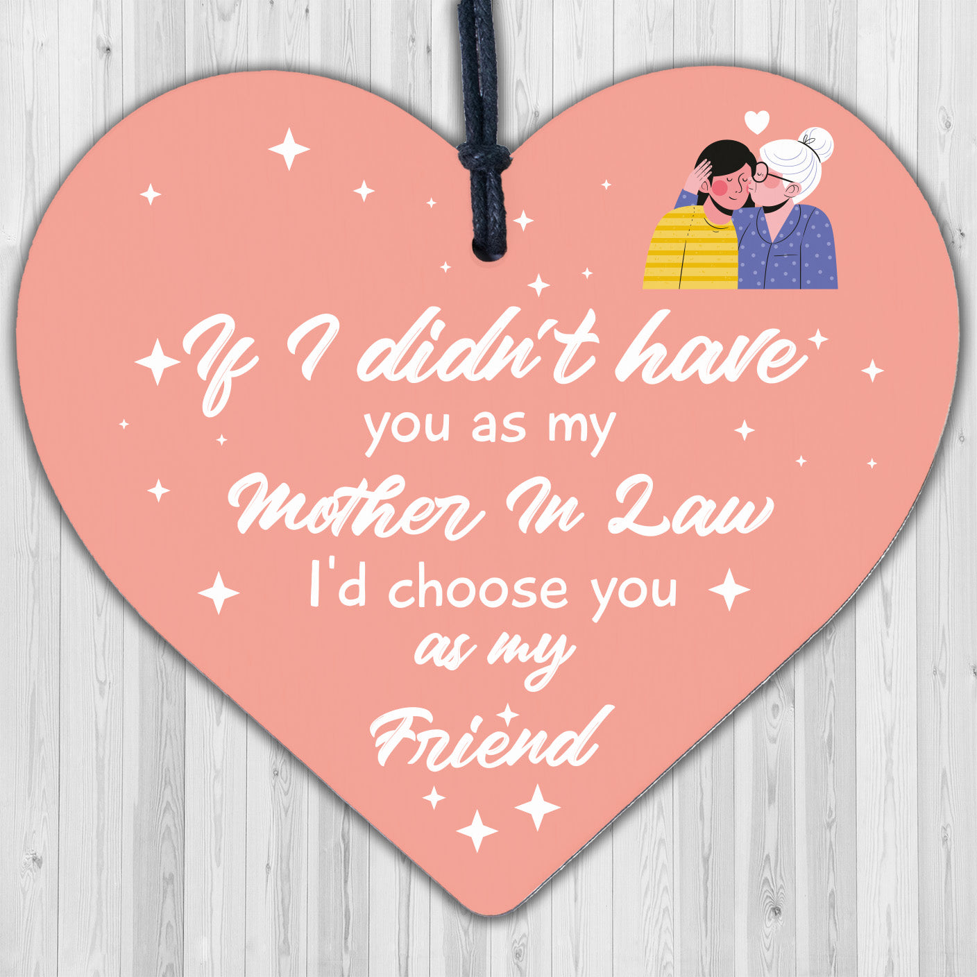 Mother In Law Friendship Birthday Thank You Gift Handmade Wood Heart Sign Plaque