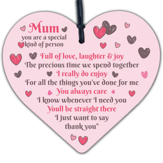 THANK YOU Mum Gifts Wooden Heart For Her Mummy Daughter Birthday Christmas