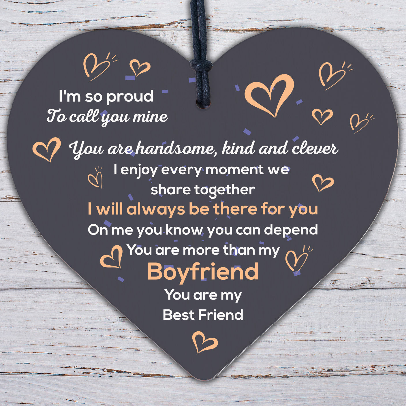 Gift For Boyfriend Wooden Heart Boyfriend Birthday Christmas Relationship Gifts