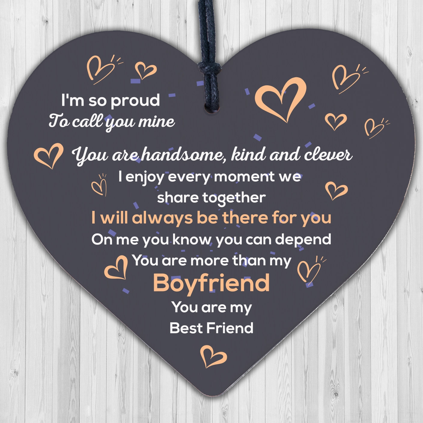 Gift For Boyfriend Wooden Heart Boyfriend Birthday Christmas Relationship Gifts