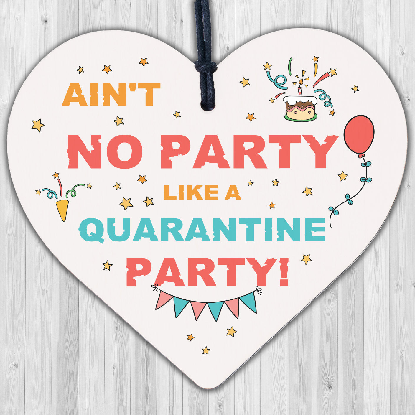 Novelty Quarantine Birthday Gifts Wooden Heart Quarantine Party Birthday Decor