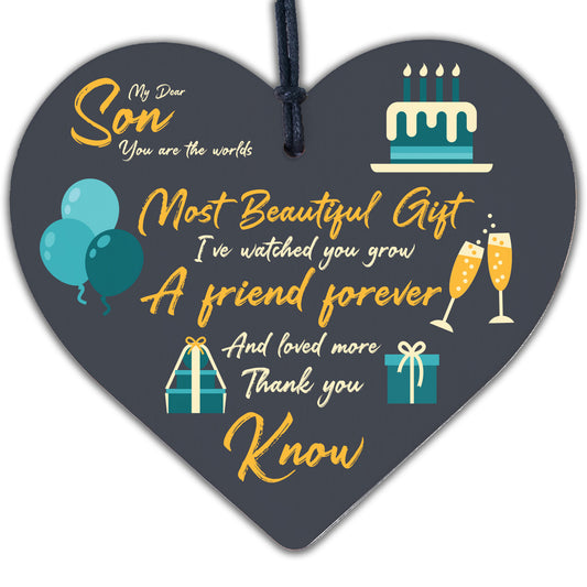 Son Birthday Cards For Men Wood Heart Son Christmas Gift From Mum Dad Thank You