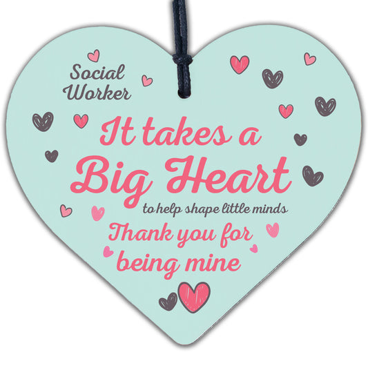 Novelty Social Worker Card Thank You Gift Wood Heart Birthday Christmas Keepsake