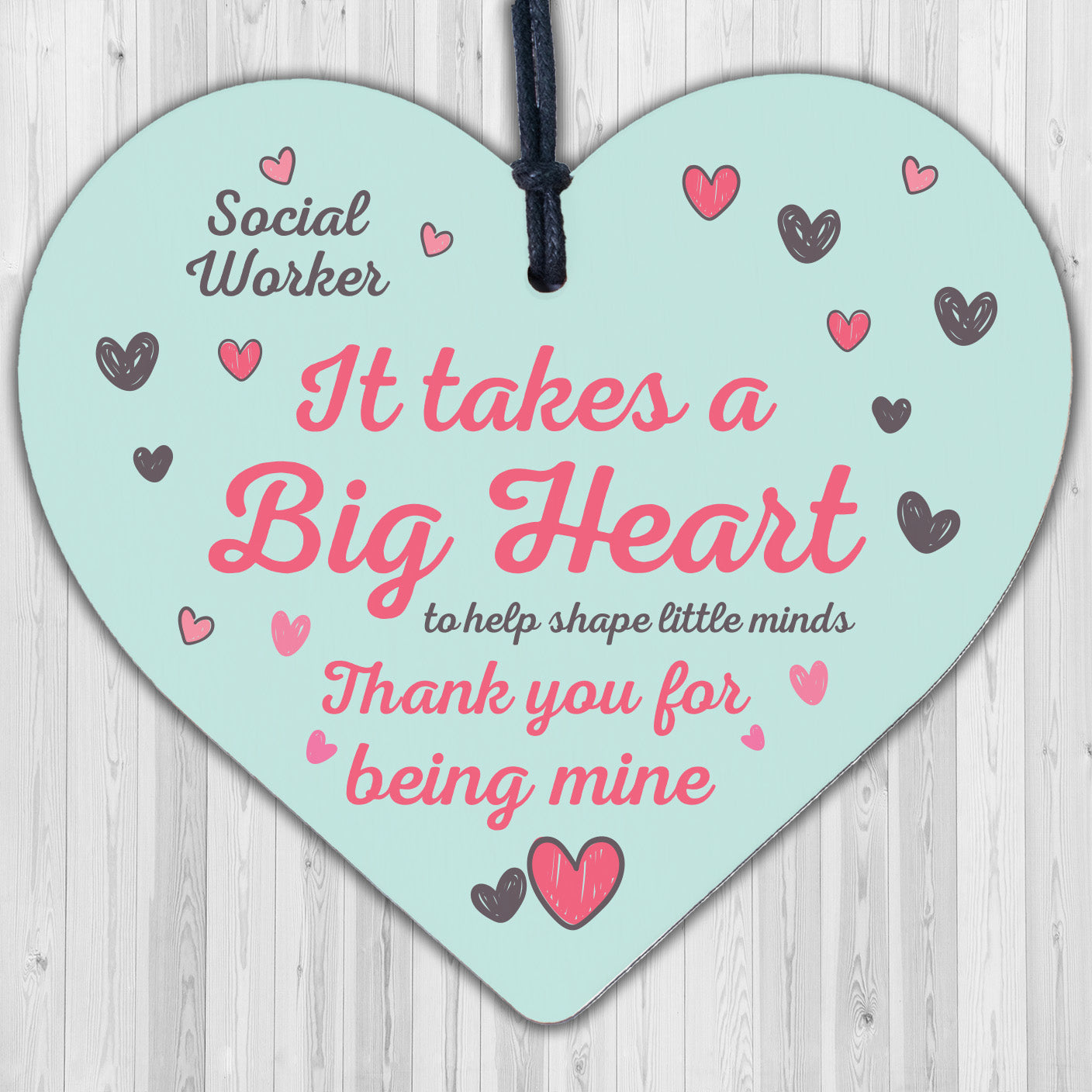 Novelty Social Worker Card Thank You Gift Wood Heart Birthday Christmas Keepsake