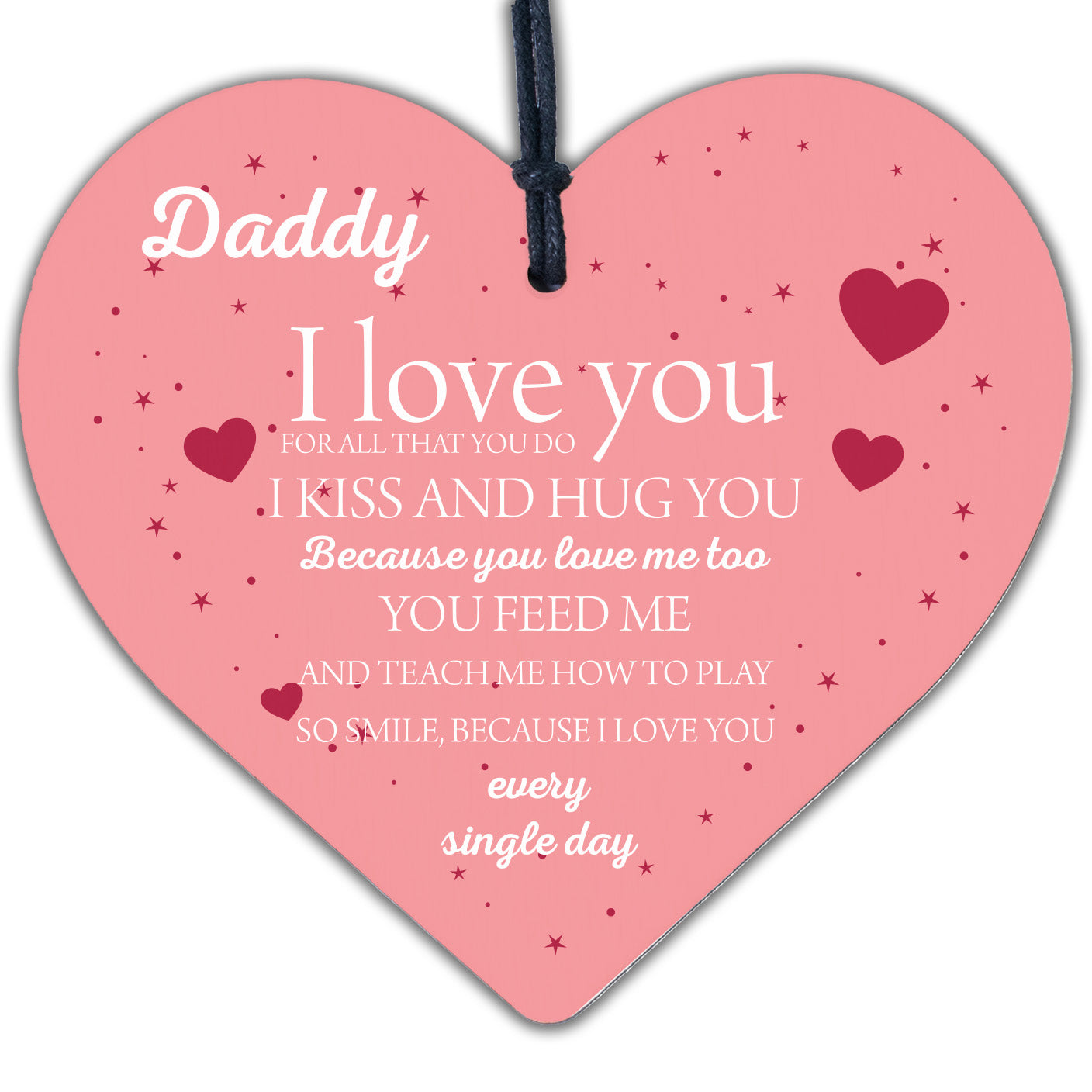 Daddy I Love You Wood Heart Father's Day Gifts For Him Dad Daughter Son Birthday