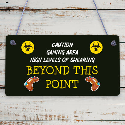 Caution Gaming Area Gamer Gift For Son Brother Man Cave Bedroom Door Sign Decor