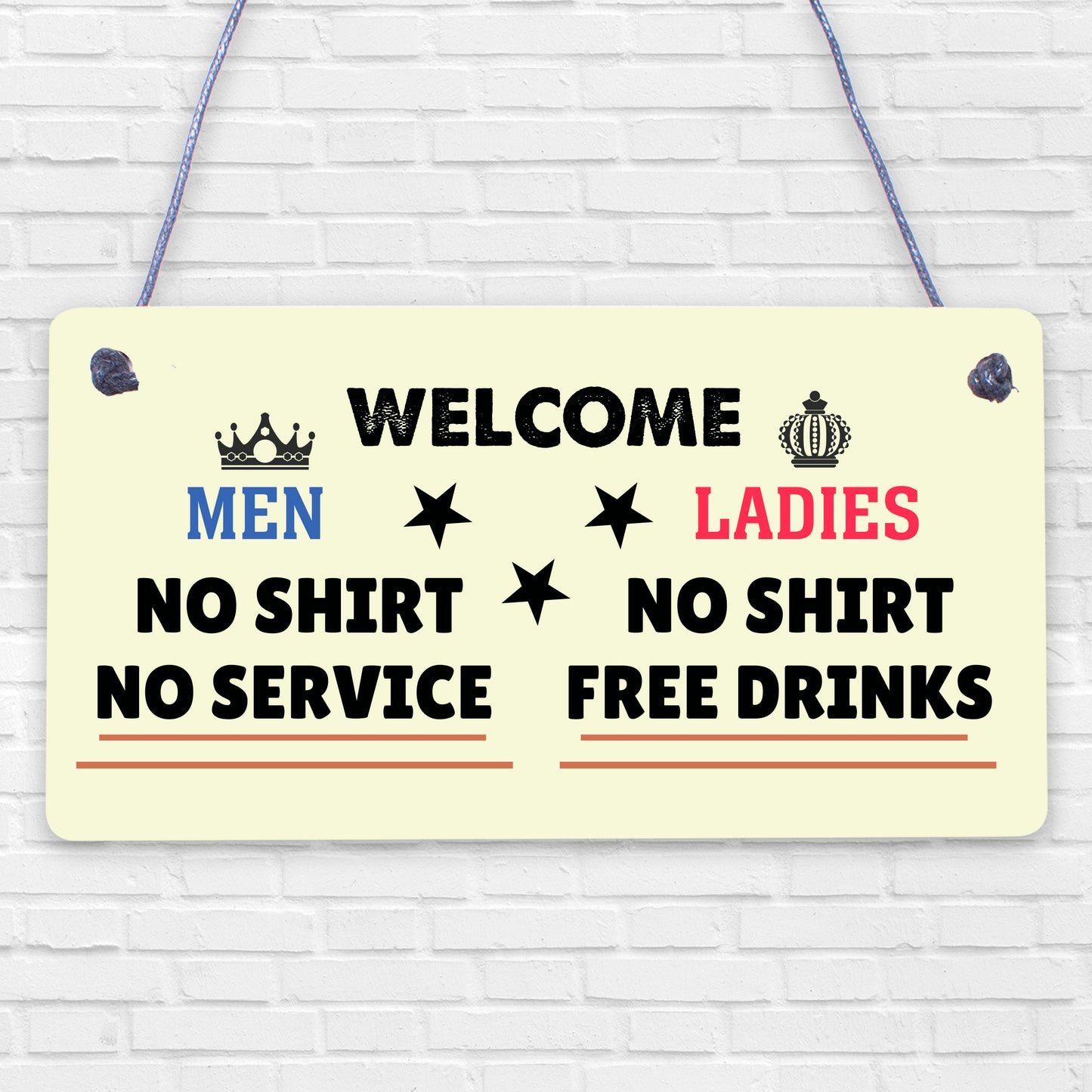 Welcome No Shirt Free Drinks Hanging Plaque Man Cave Gift Funny Pub Bar Sign New