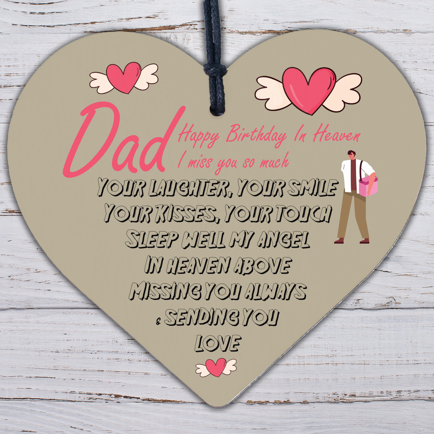 DAD Daddy Birthday Memorial Plaque Wood Heart Grave Tribute Rememberance Gift