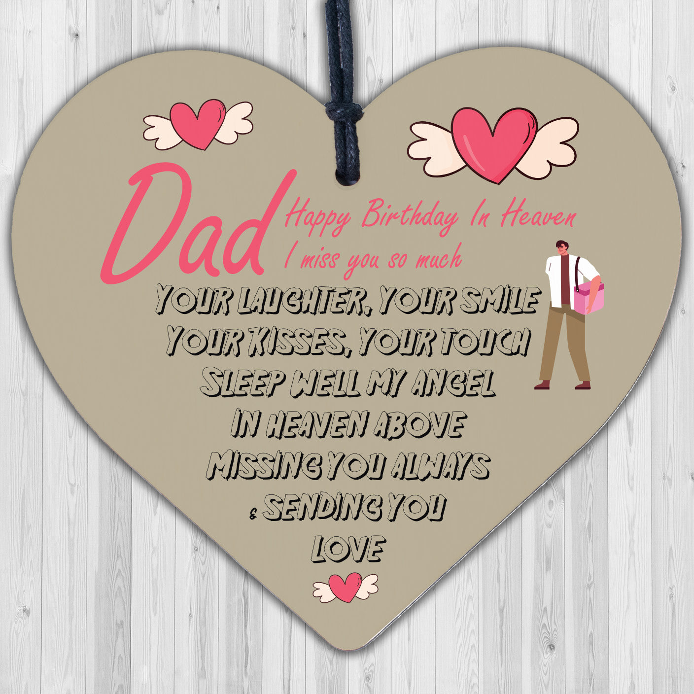 DAD Daddy Birthday Memorial Plaque Wood Heart Grave Tribute Rememberance Gift