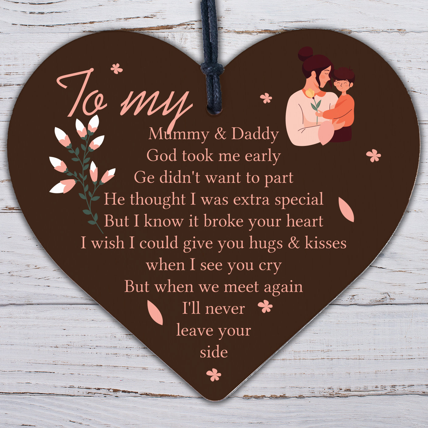 Baby Memorial Gifts Card Wooden Heart Lost Baby Memorial Daughter Son Plaques