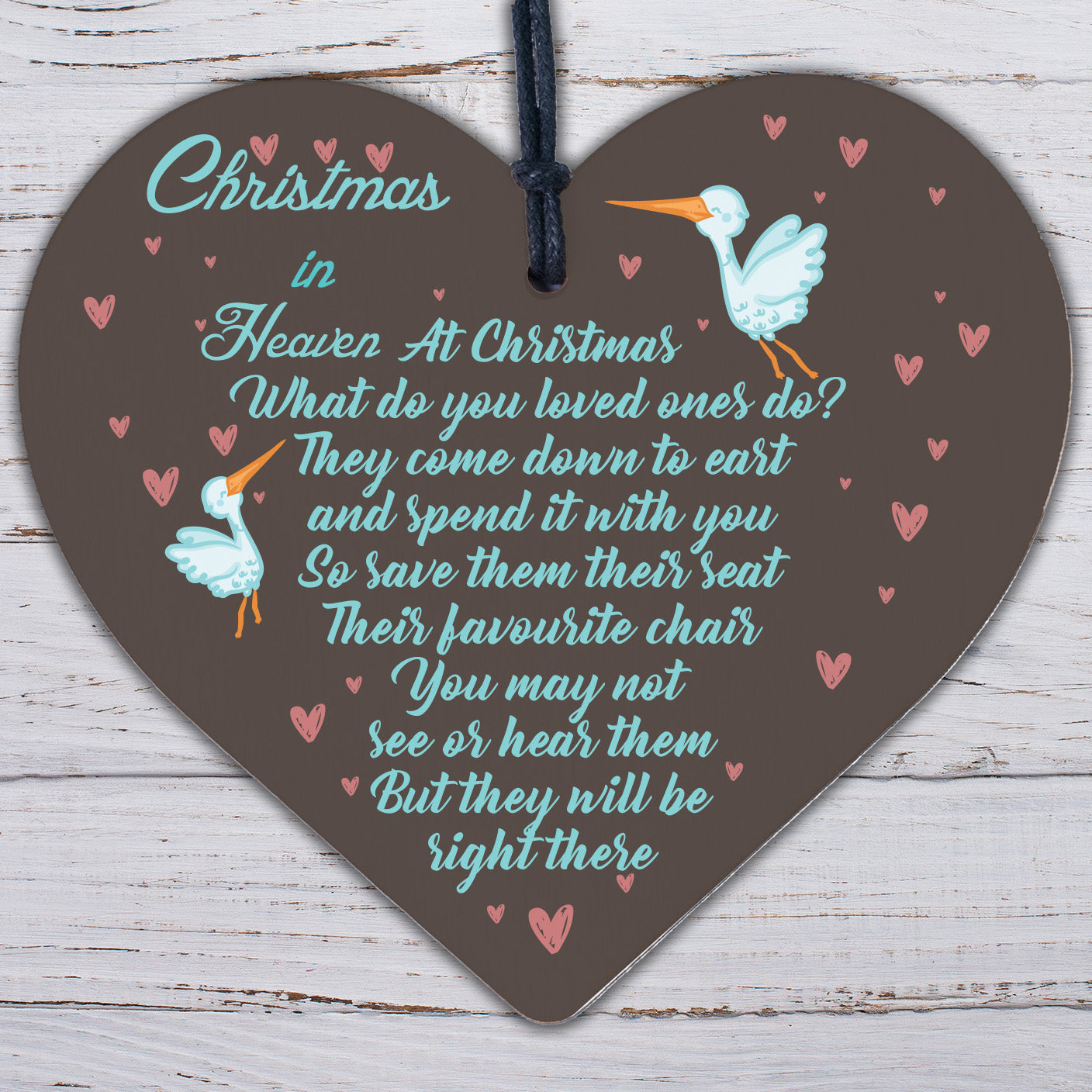 Christmas In Heaven Poem Xmas Tree Decoration Memorial Quote Wood Heart Plaque