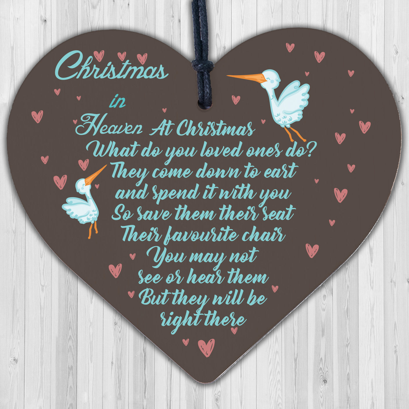 Christmas In Heaven Poem Xmas Tree Decoration Memorial Quote Wood Heart Plaque