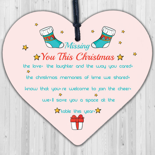 Missing You Christmas Wood Hanging Memorial Heart Plaque Xmas Tree Decoration