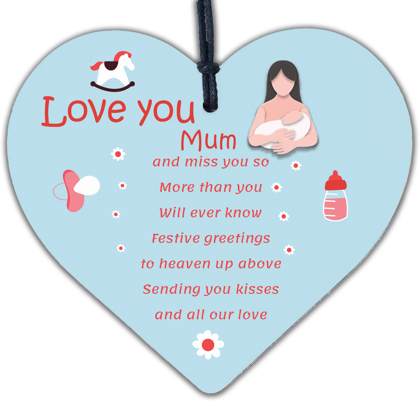 Love You Mum Christmas Memorial Tree Decoration In Memory Plaque Hanging Heart