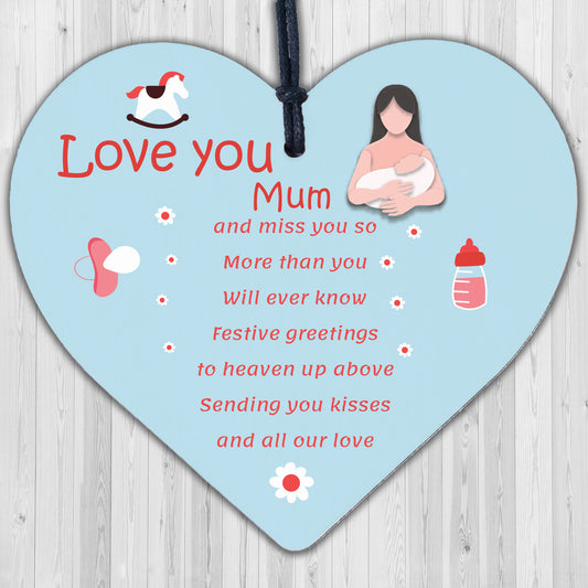 Love You Mum Christmas Memorial Tree Decoration In Memory Plaque Hanging Heart