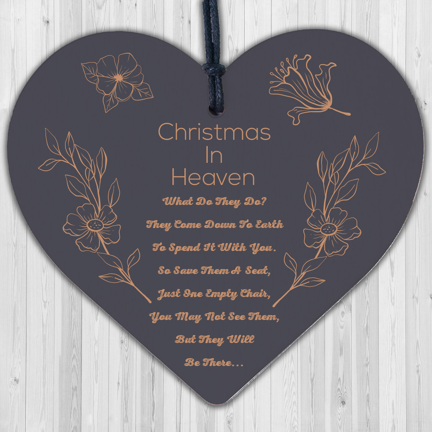 Christmas In Heaven Xmas Tree Decoration Memorial Quote Heart Plaque Love Poem