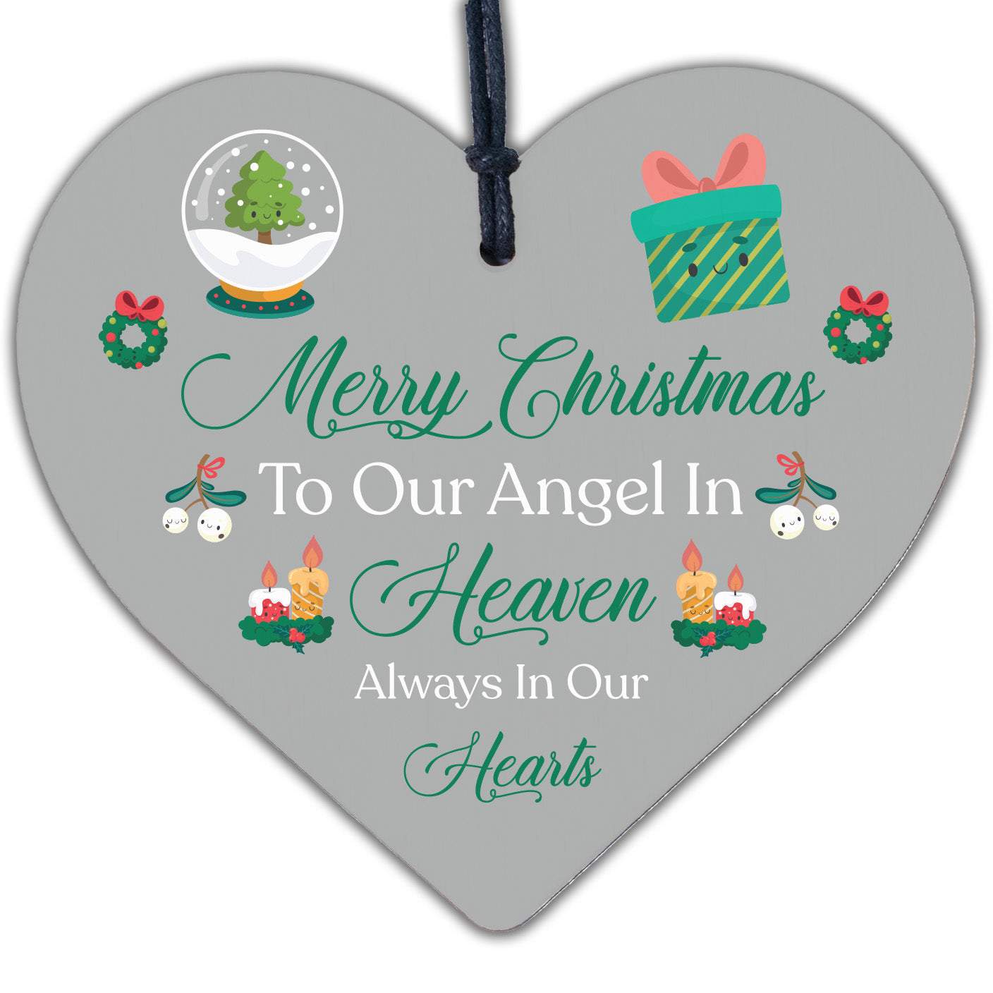 Merry Christmas Angel Heaven Wooden Hanging Heart Memorial Plaque Tree Decor