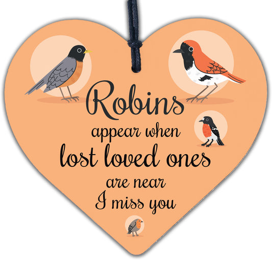 Robins Appear Wooden Hanging Heart Memorial Christmas Tree Decoration Plaque