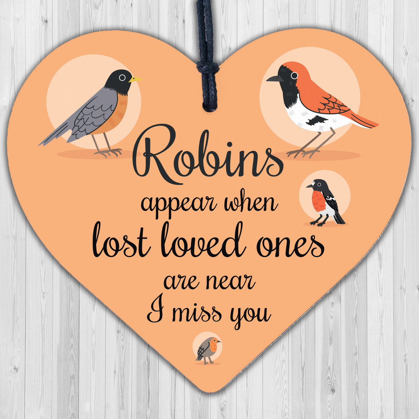 Robins Appear Wooden Hanging Heart Memorial Christmas Tree Decoration Plaque