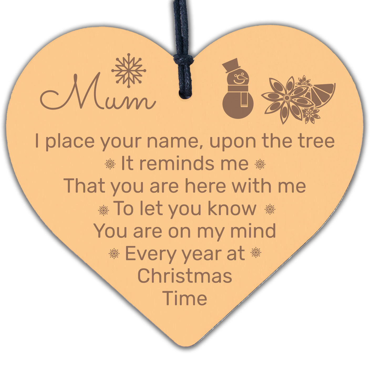 Mum Memorial Christmas Tree Bauble Decoration Handmade Wood Hanging Heart Sign