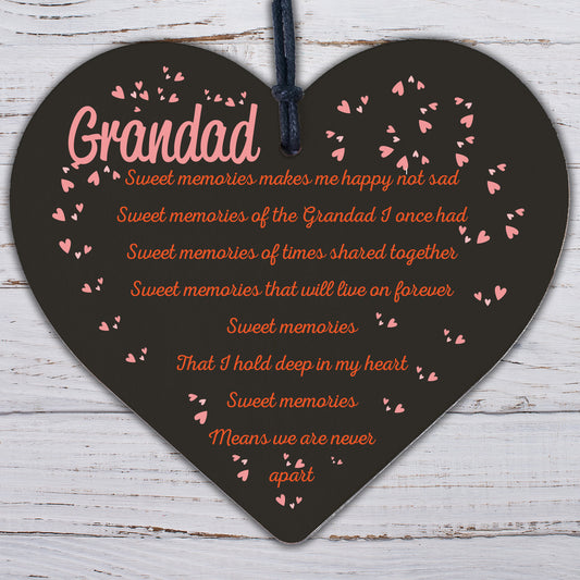 Grandad Grandfather Memorial Plaques Wooden Heart Sign Ornament Christmas