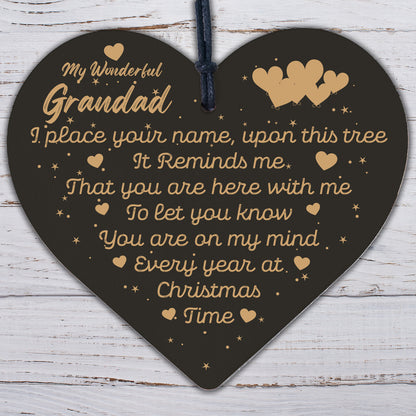 Christmas Memorial Grandad Father Handmade Wooden Heart Tree Decoration Bauble