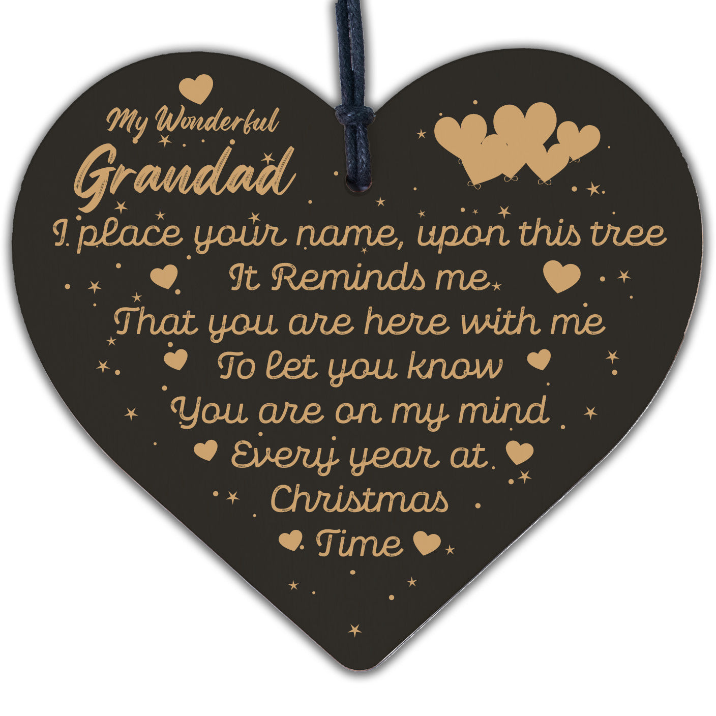 Christmas Memorial Grandad Father Handmade Wooden Heart Tree Decoration Bauble