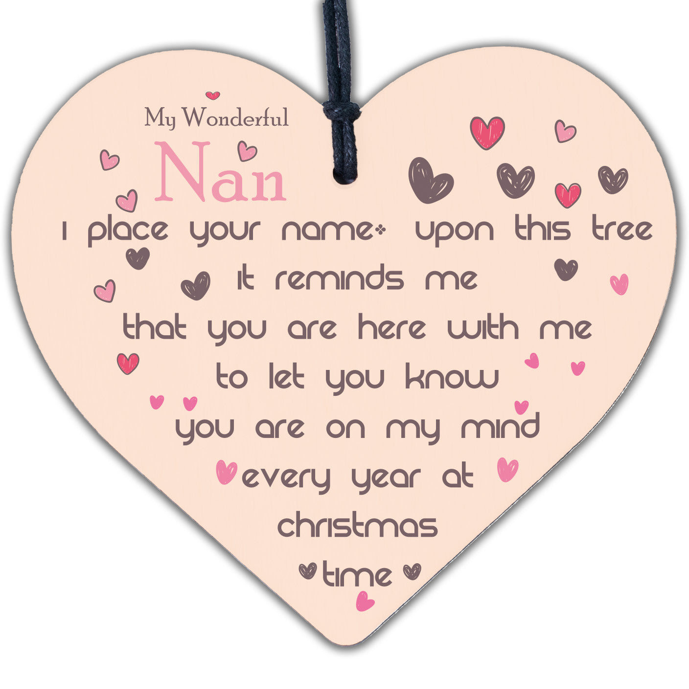 Christmas Memorial Nan Nanny Handmade Wooden Heart Tree Decoration Bauble