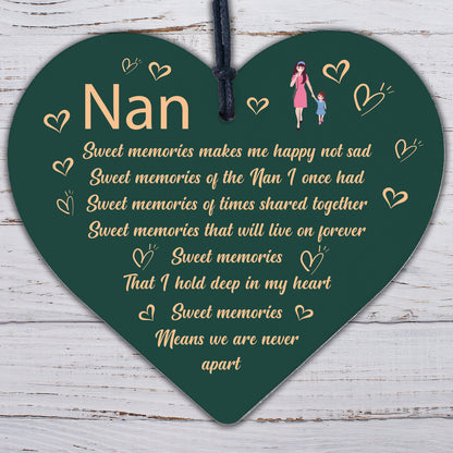 Nan And Grandad Memorial Plaques Wooden Heart Sign Ornament Christmas Decoration