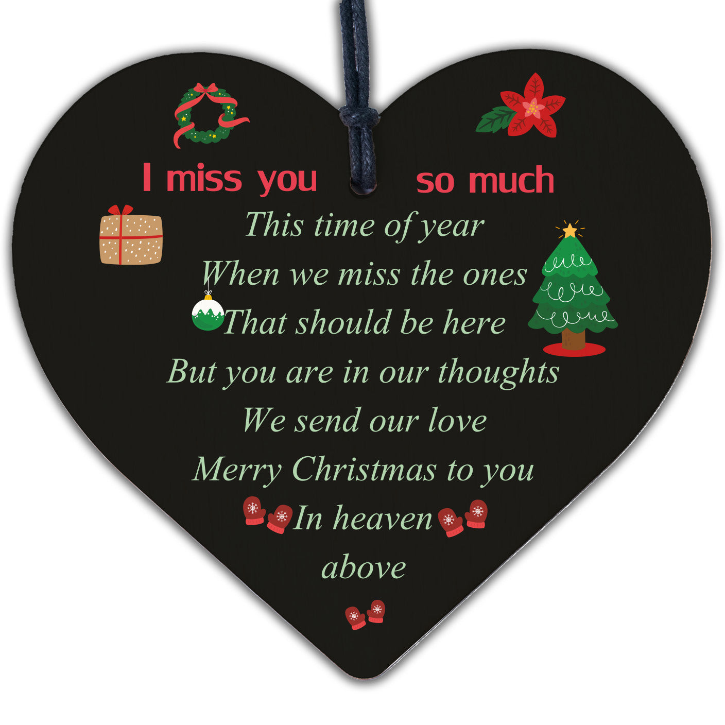 Memorial Christmas Tree Decoration Bauble Wooden Heart Poem Plaque Family Gifts