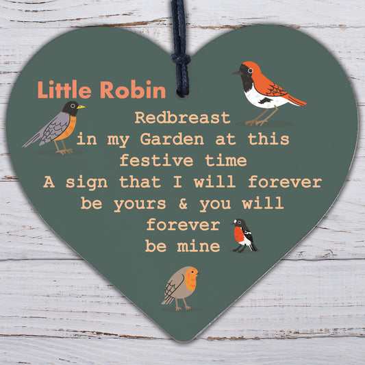 Robin Redbreast Christmas Tree Decoration Mum Dad Nan Memorial Heart Plaque Gift