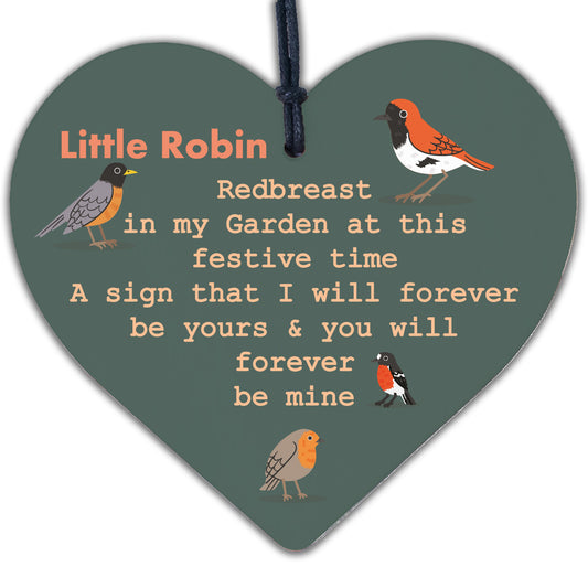 Robin Redbreast Christmas Tree Decoration Mum Dad Nan Memorial Heart Plaque Gift