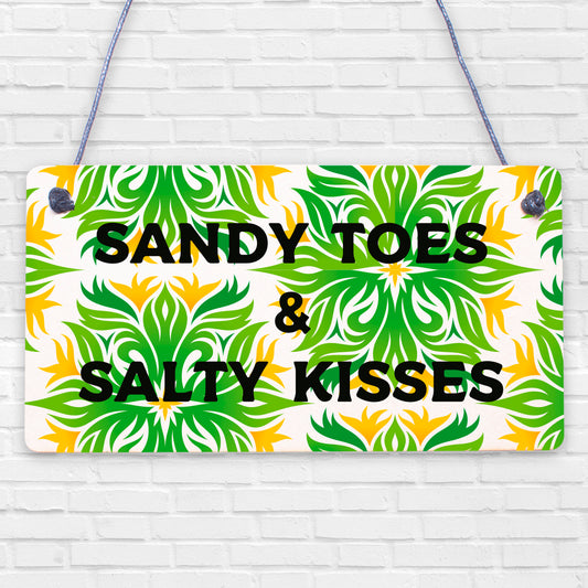 Sandy Toes & Salty Kisses Nautical Seaside Theme Hanging Plaque Bathroom Sign